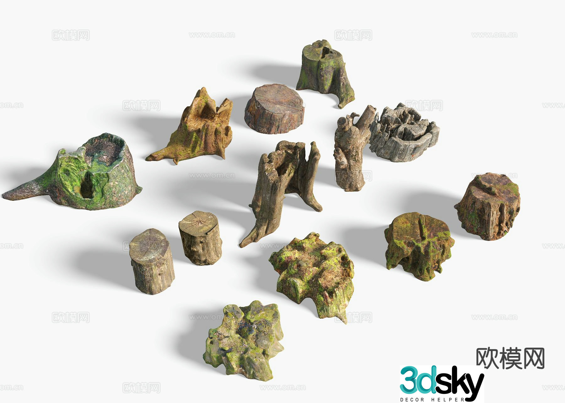 Dead tree stump dead wood tree stump sketch 3d model
