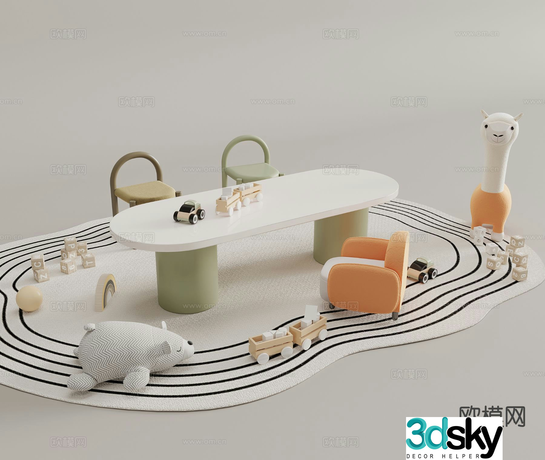 Cream style table and chairs children’s table and chairs 3d model