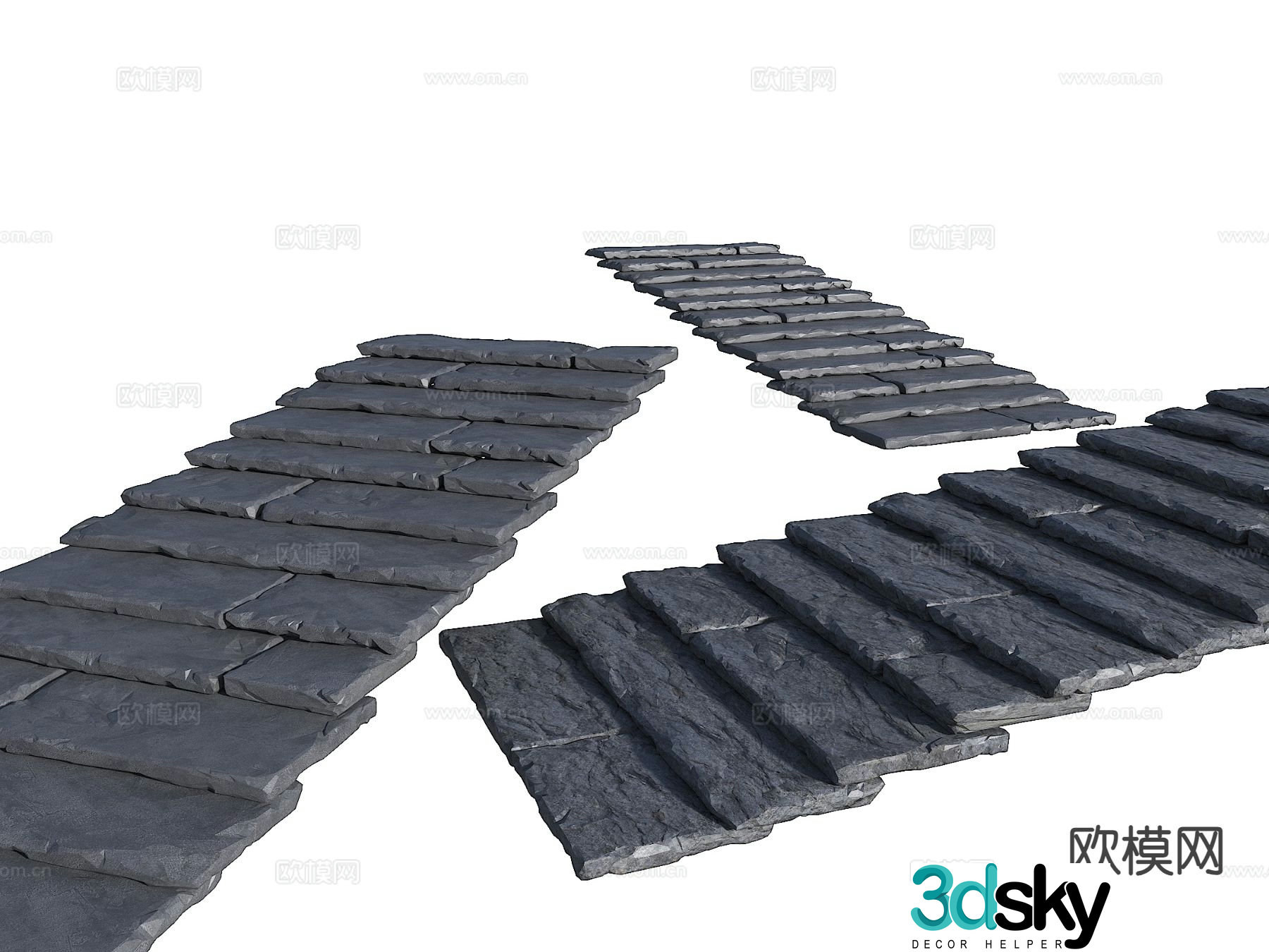 Modern bluestone slab gravel walk 3d model