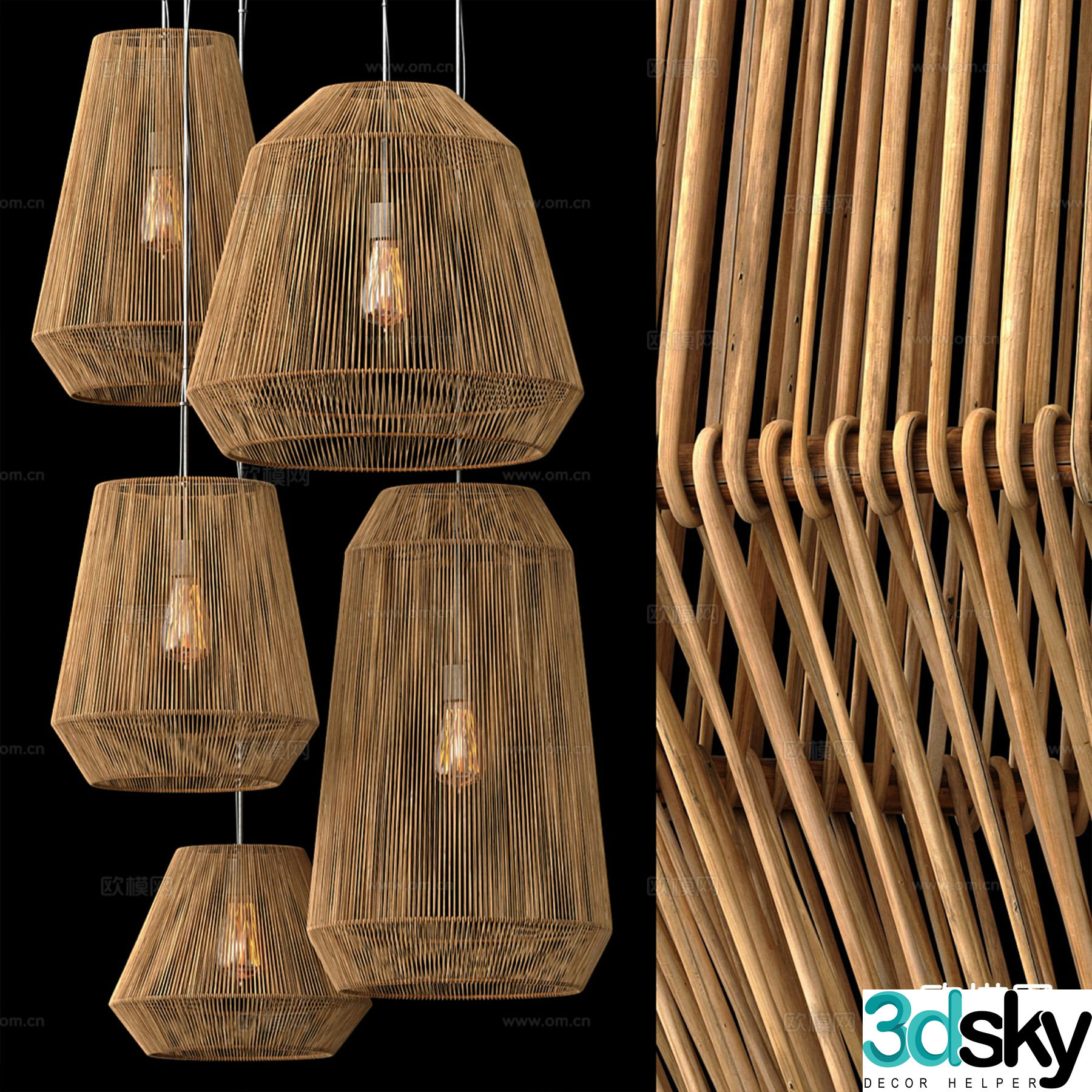 3D model of rattan chandelier