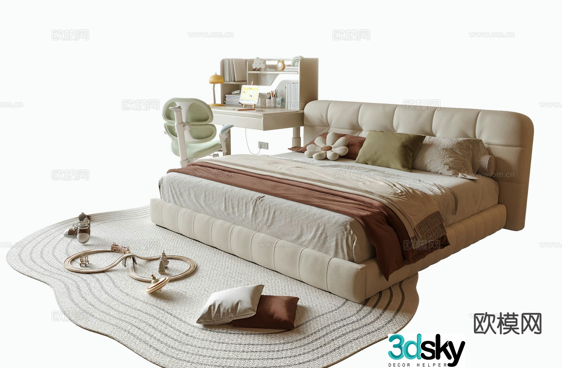 Modern children’s bed double bed 3d model