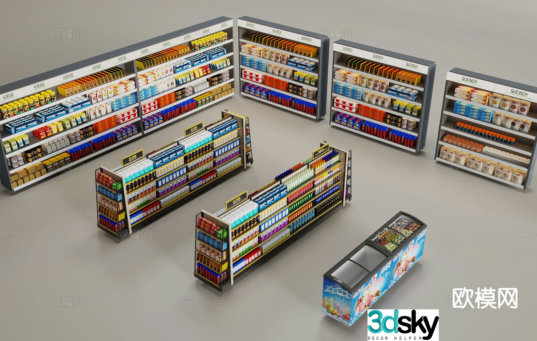 Supermarket shelves snack rack cold drink cabinet 3d model