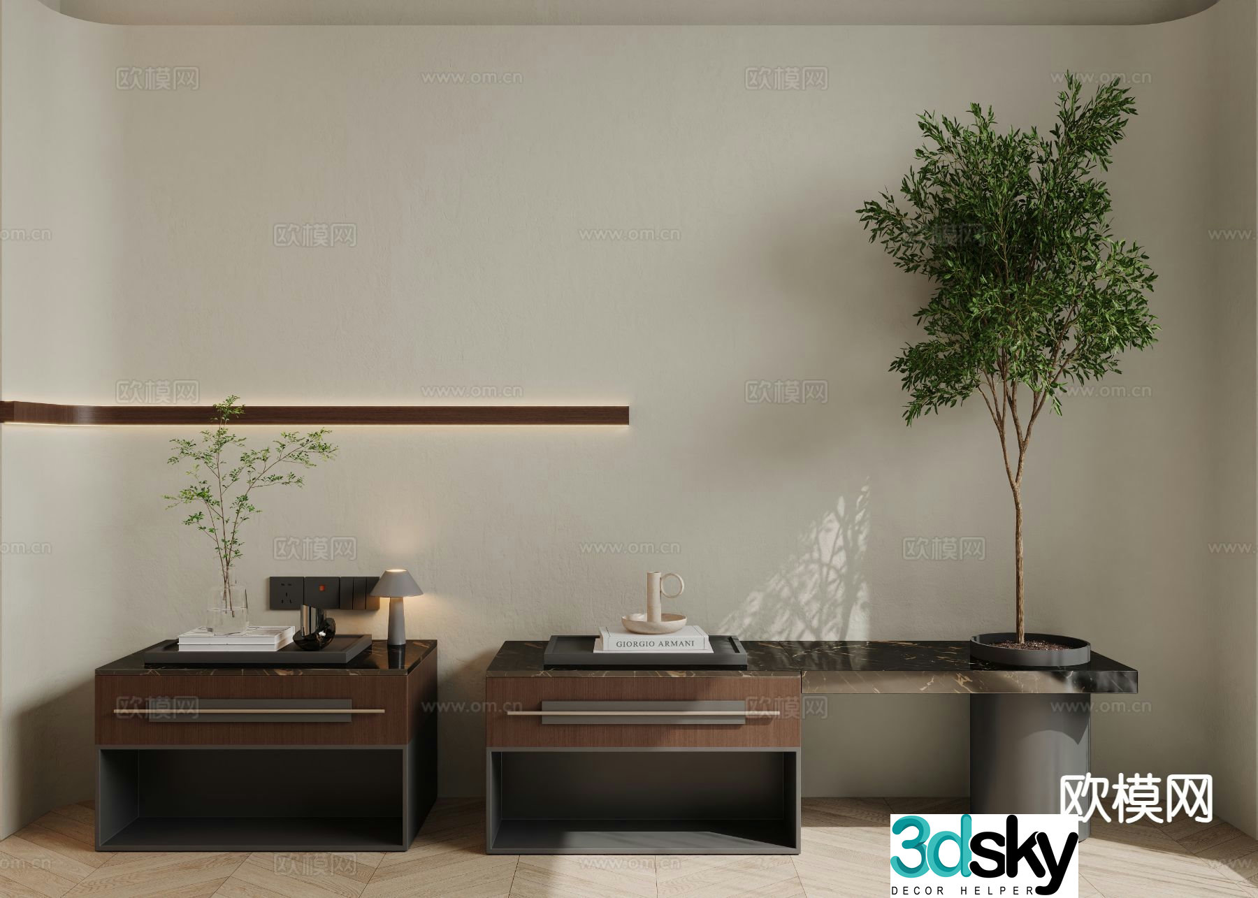 Modern stone bedside table 3d model