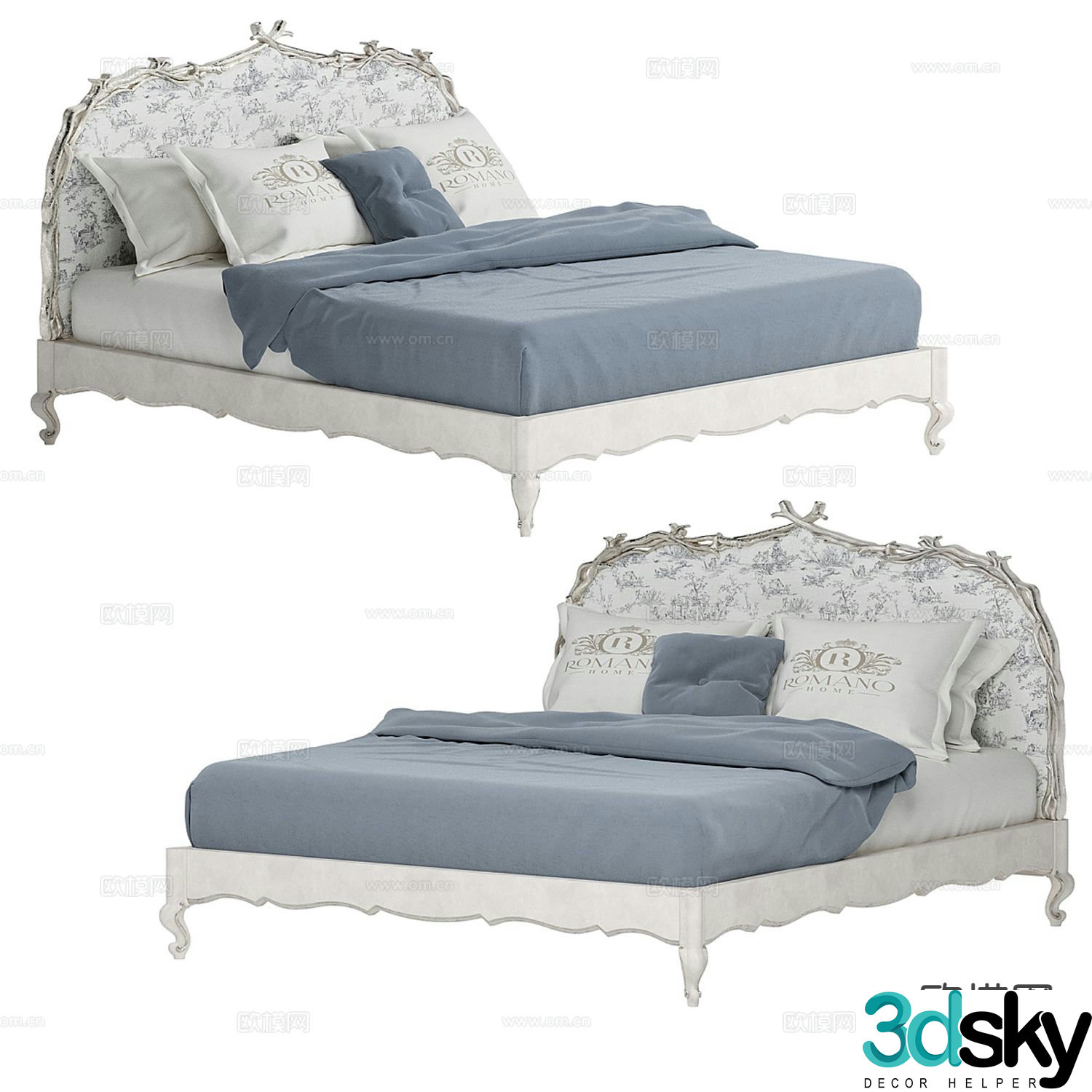 Romano American pastoral double bed 3d model