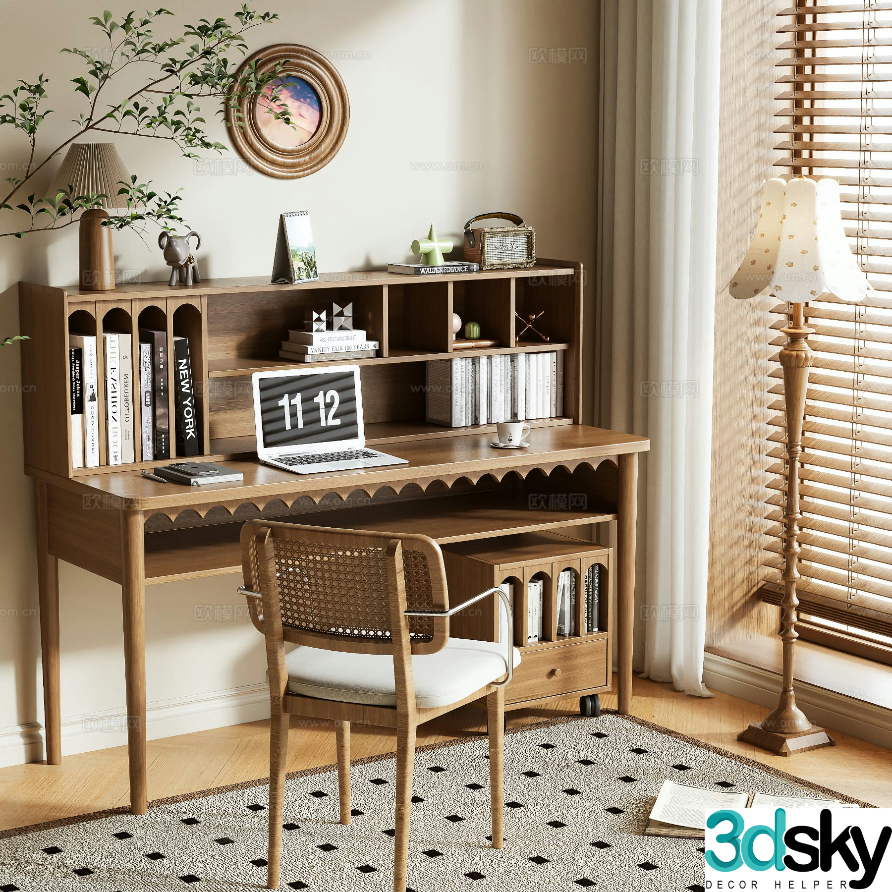 Log style desk writing desk 3d model
