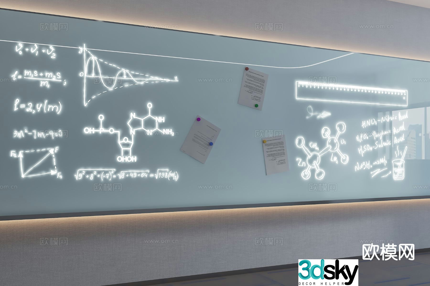 Modern writing board glowing blackboard 3d model