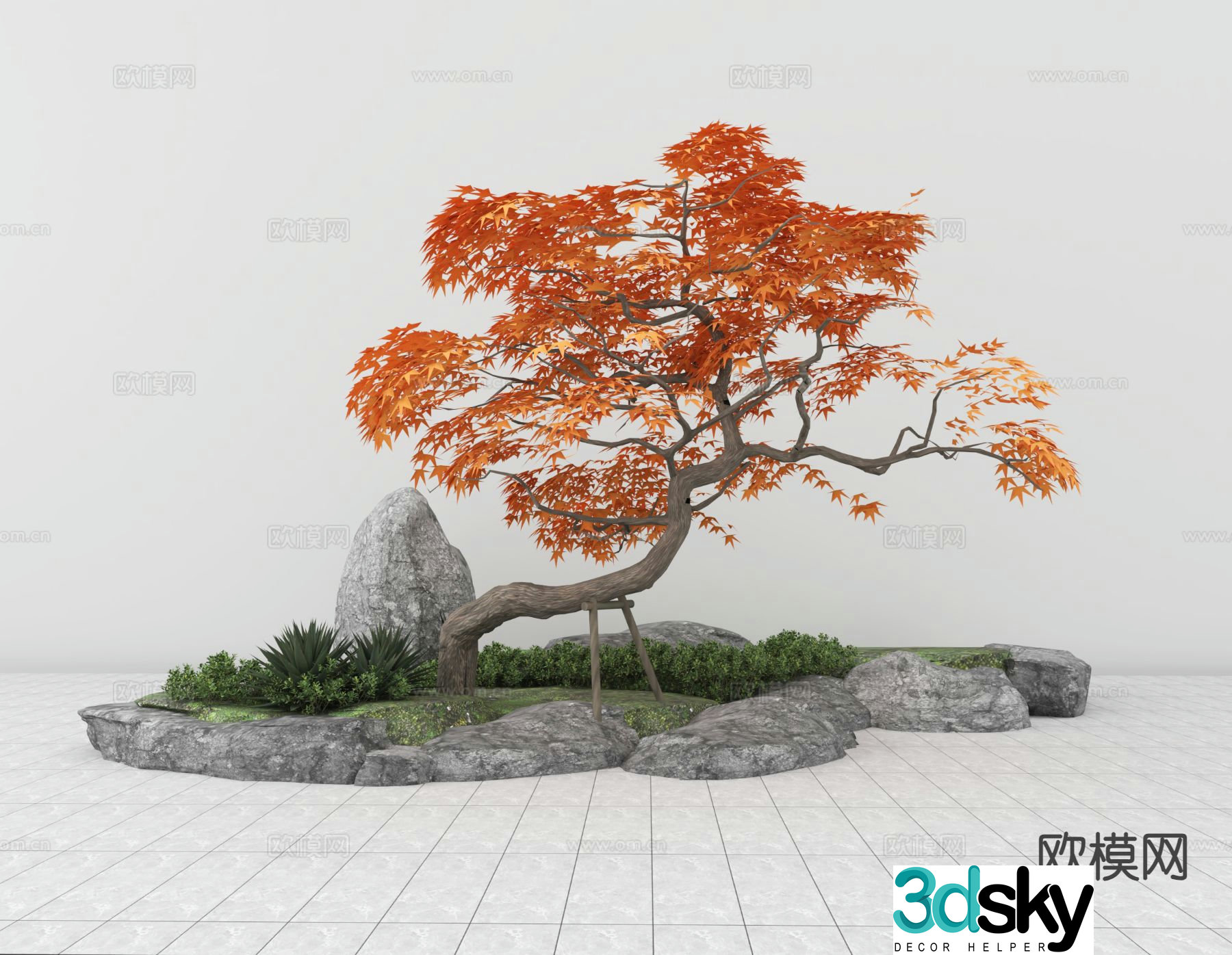 Landscape sketch red maple tree 3d model