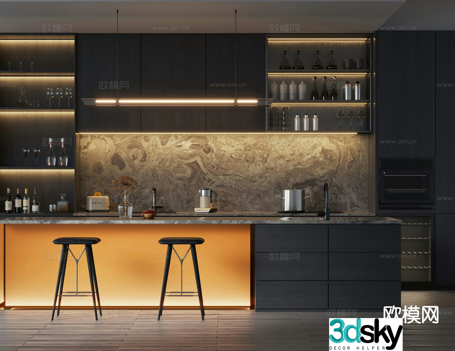 Modern open kitchen 3d model