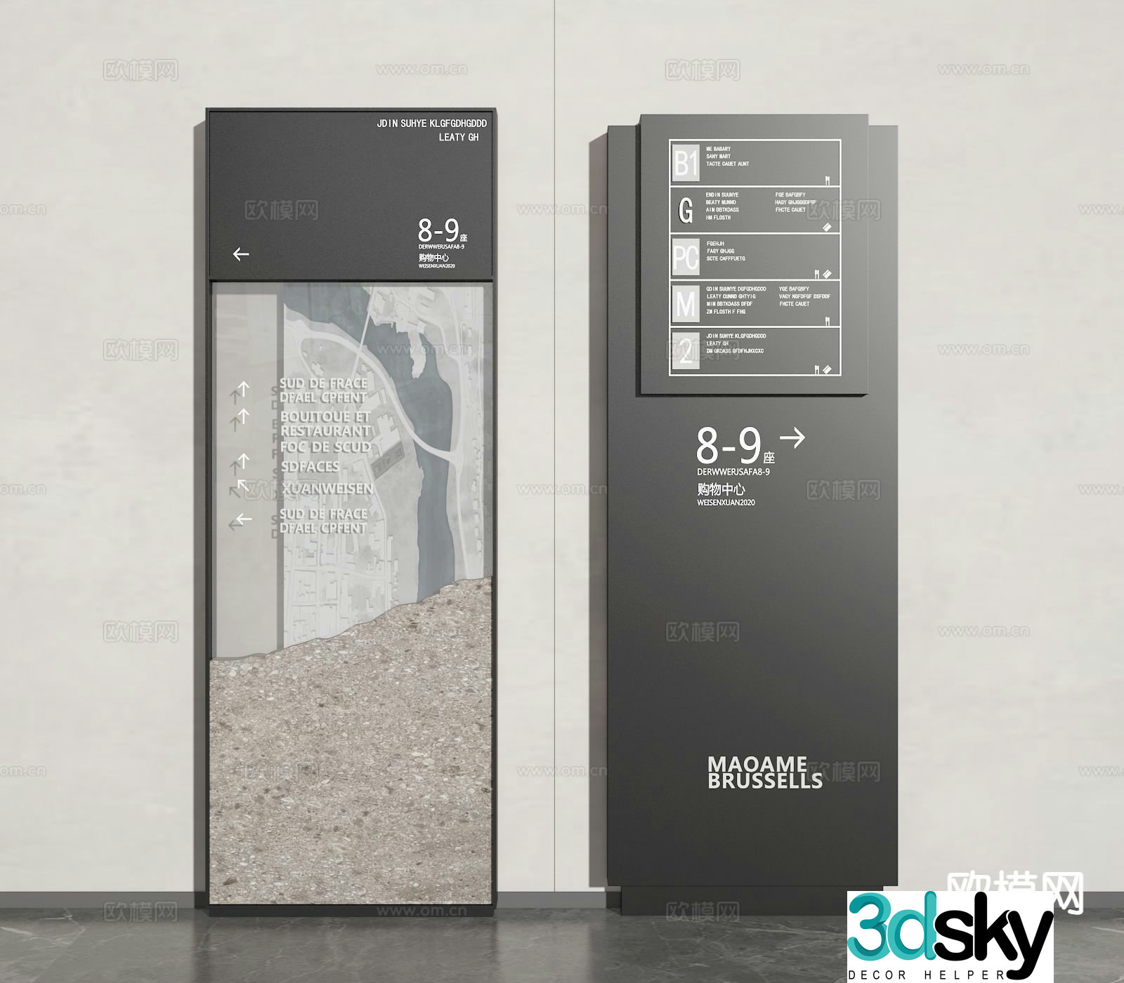 Modern signage guide sign floor sign 3d model