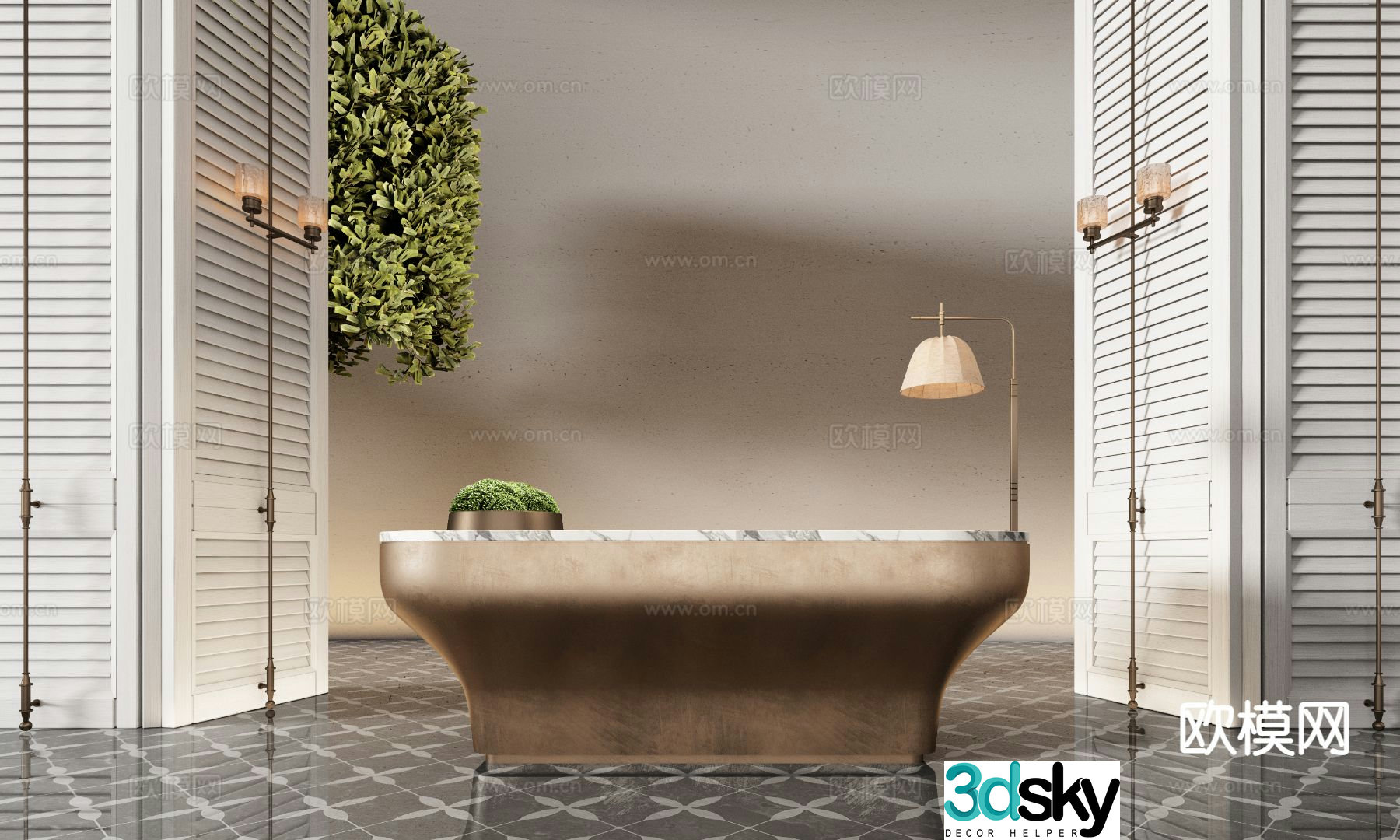 Modern hotel lobby reception desk front desk water bar 3d model