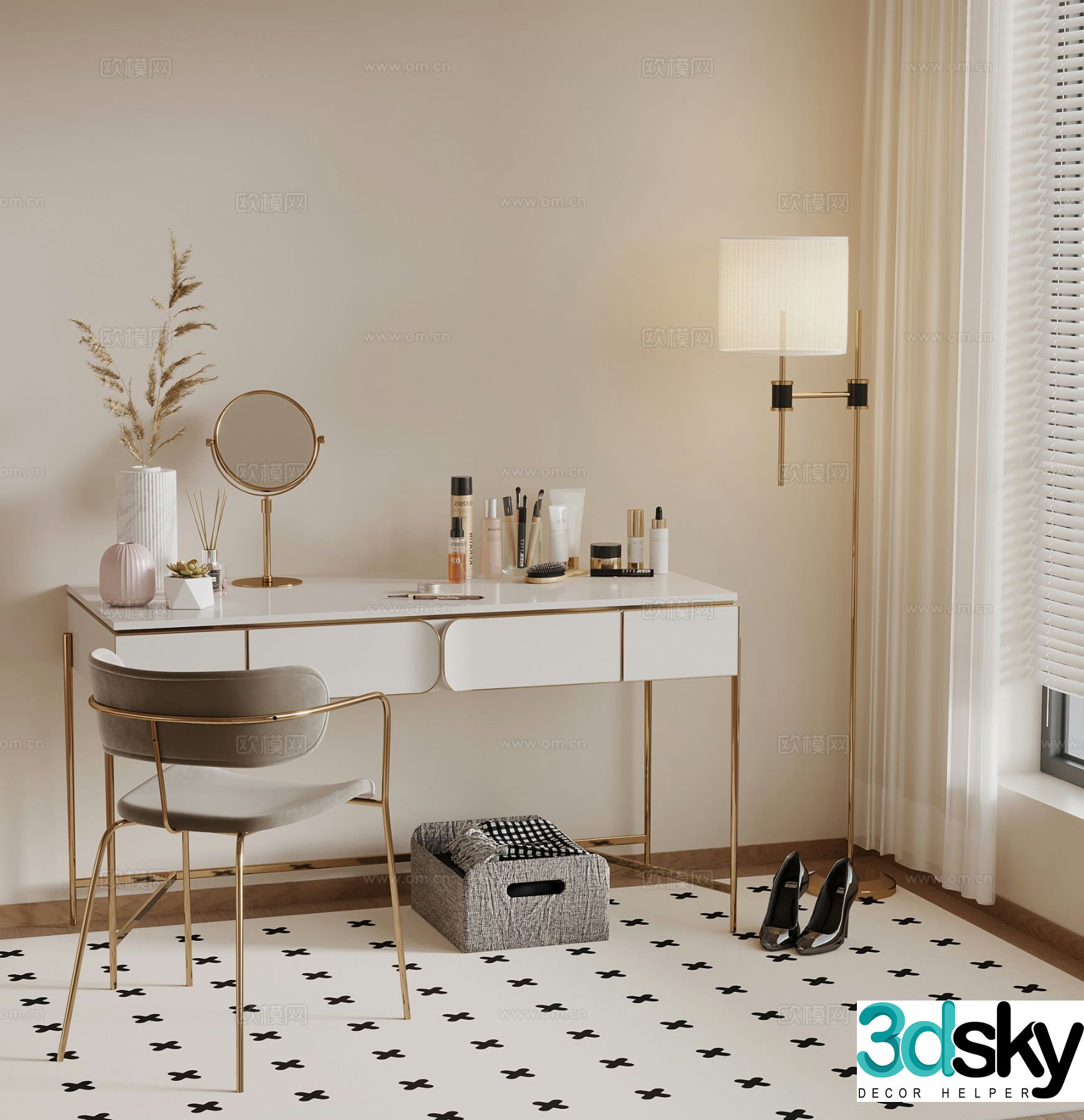 Cream style dresser dresser 3d model