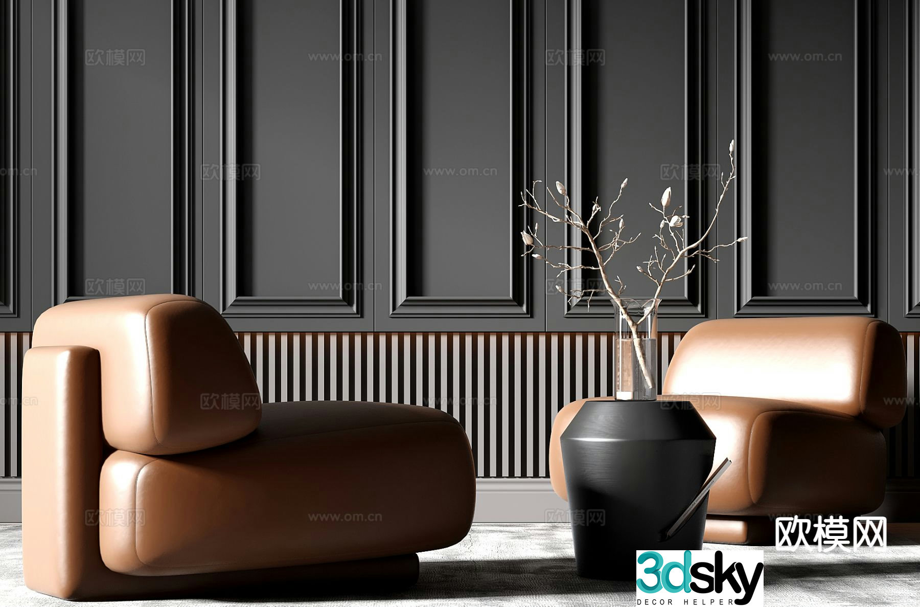 Modern single sofa leather sofa 3d model