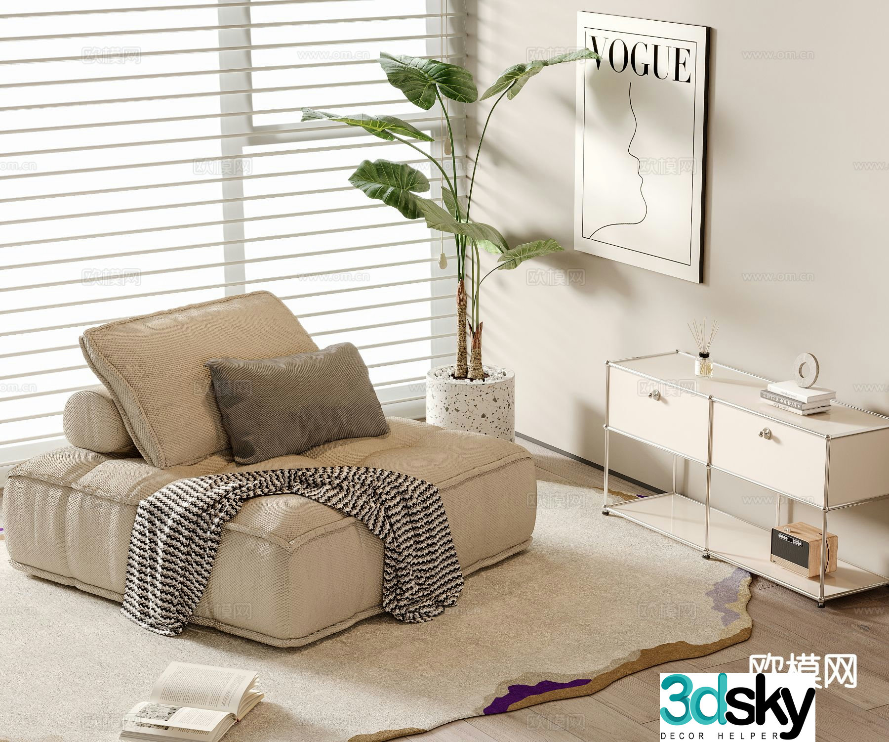 Modern single sofa lazy sofa 3d model