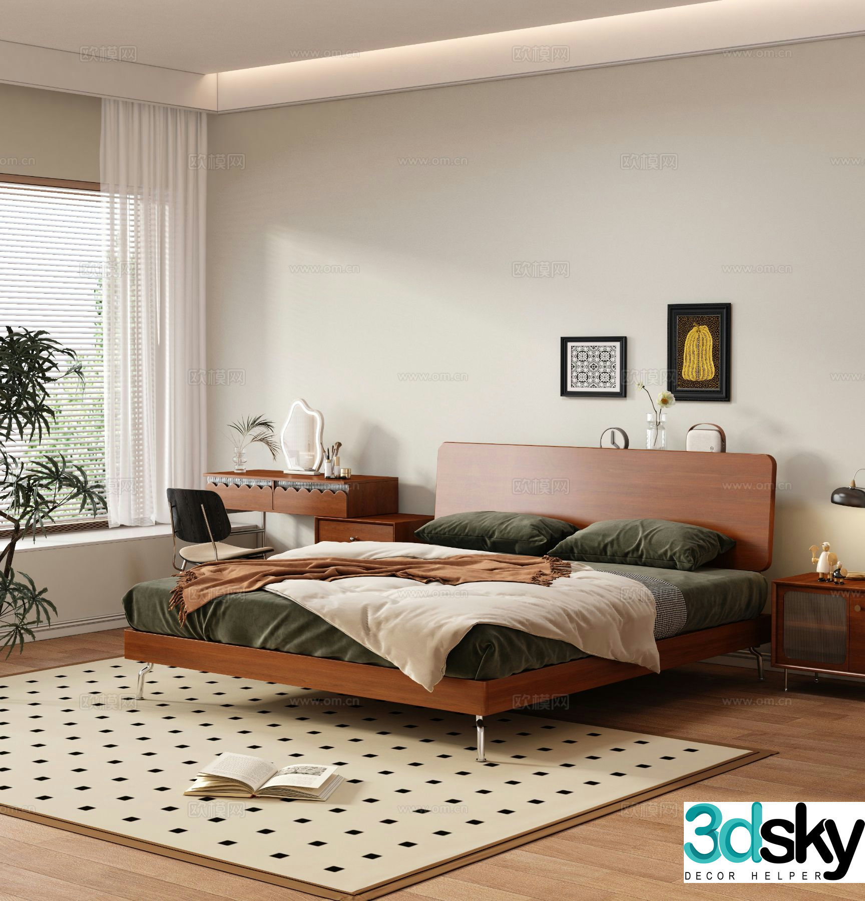 Medieval style double bed 3d model