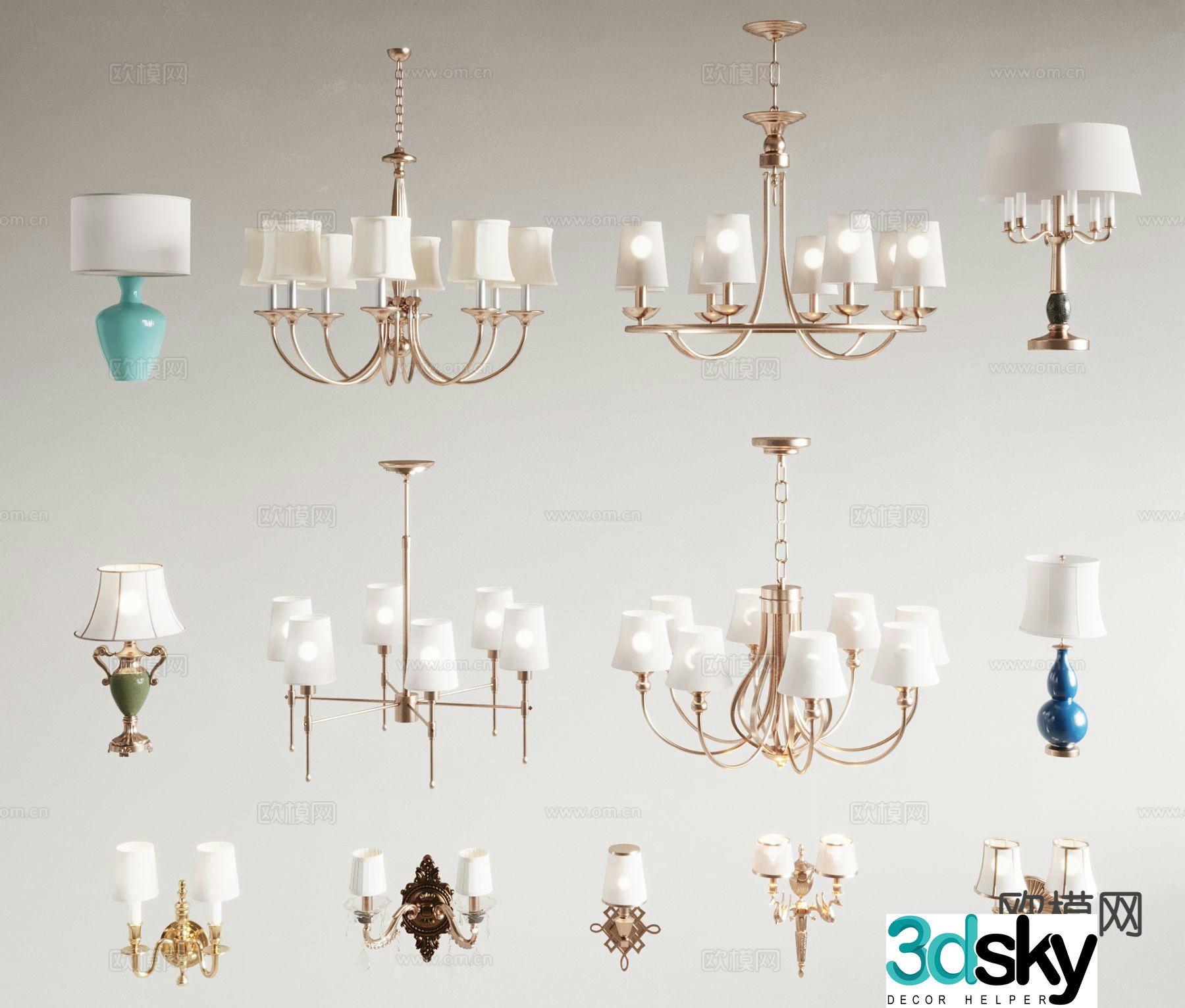American chandelier wall lamp table lamp 3d model