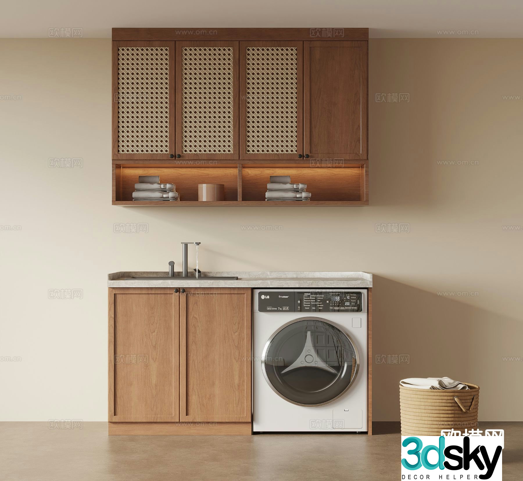 Middle-aged washing machine cabinet balcony cabinet 3D model