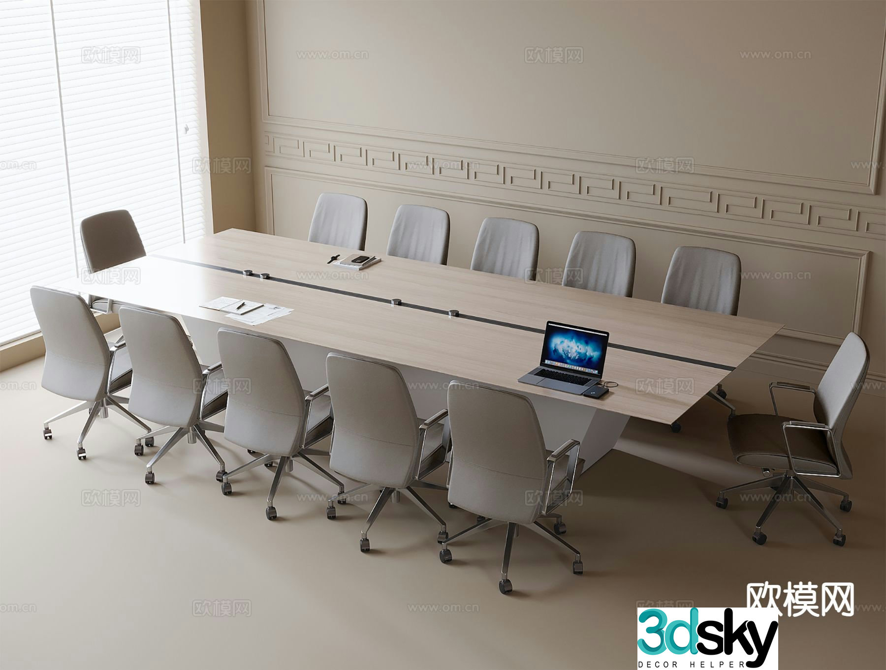 Modern conference table and chairs 3d model