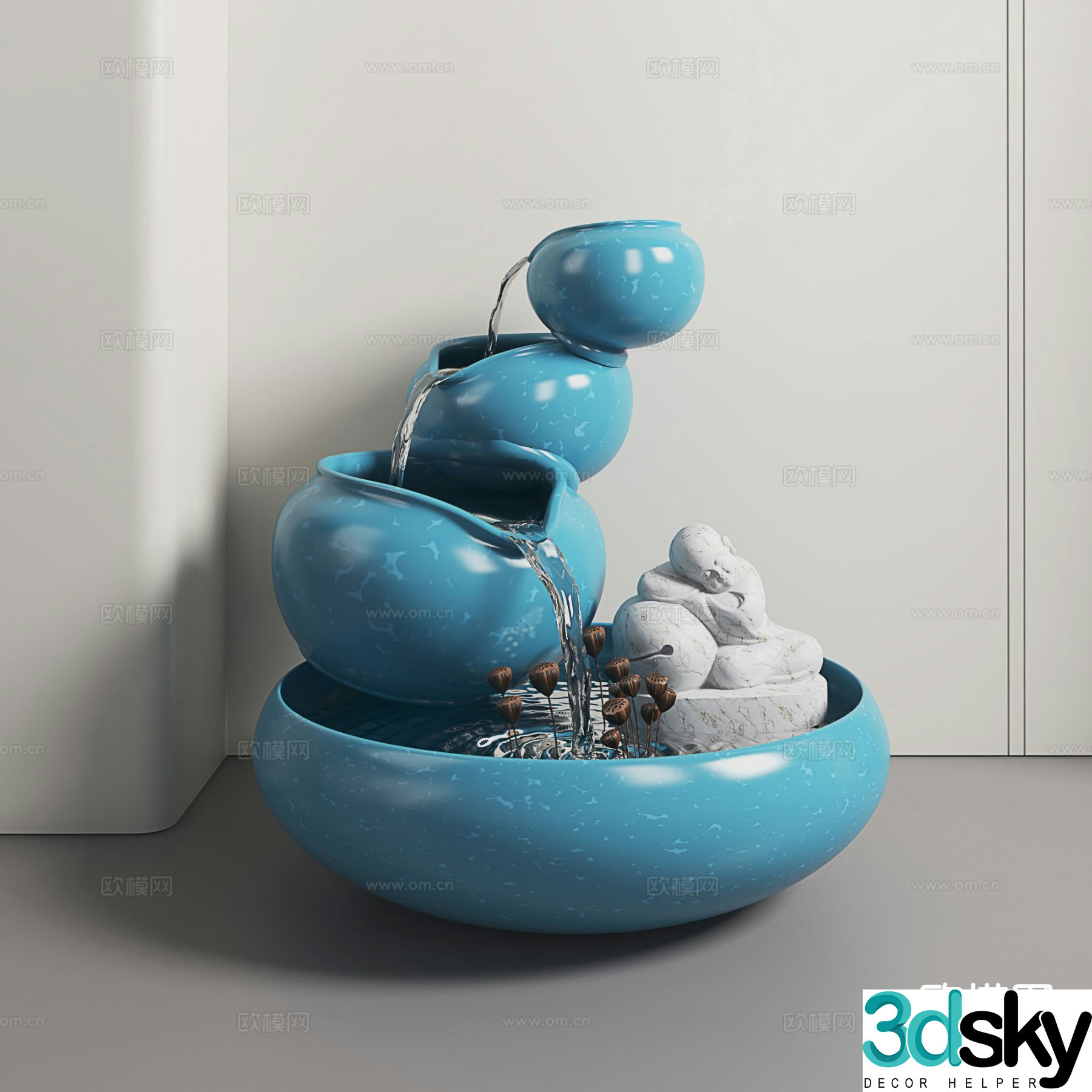 New Chinese-style flowing water ornaments balcony fishing pond water bowl water tank water feature 3D model