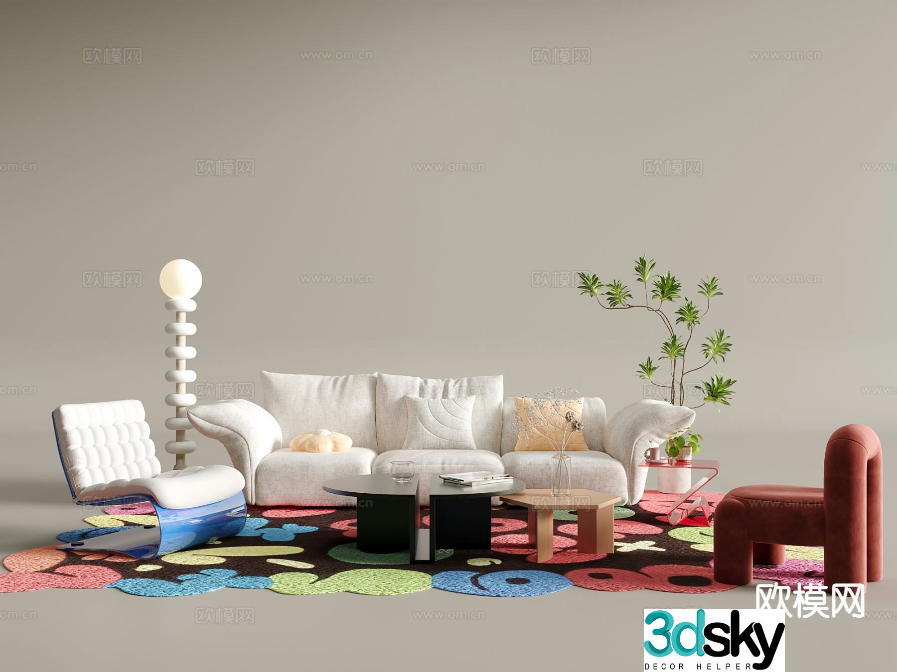 Memphis style modular sofa 3d model