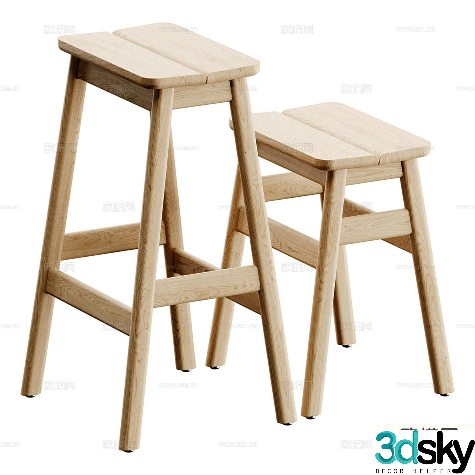 Wabi-sabi style bar stool wooden stool bar chair high stool 3d model