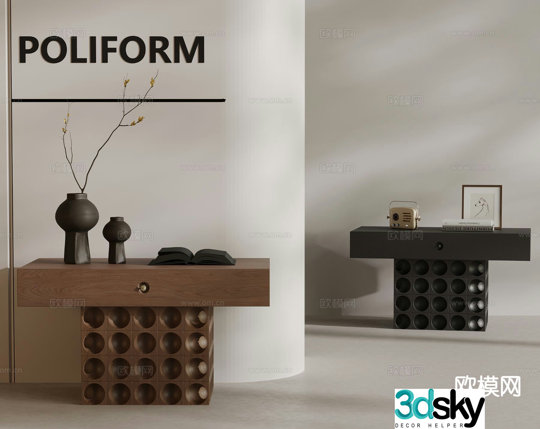 Wabi-sabi style bedside table 3d model