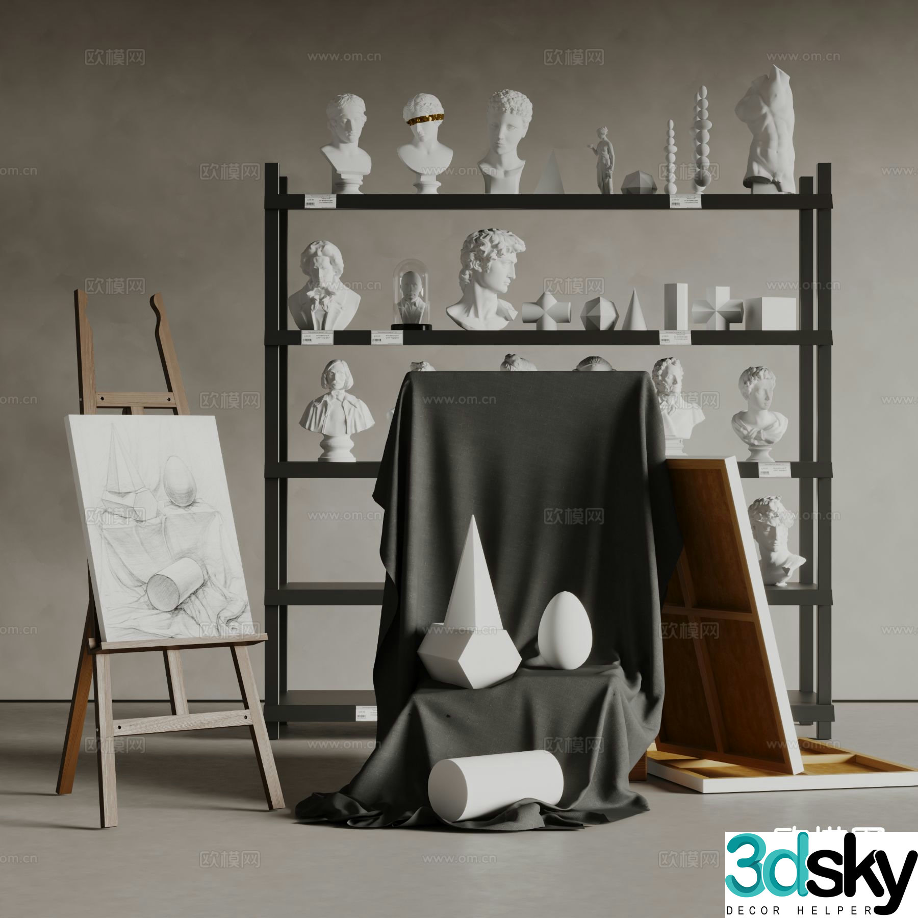 Belgian Objectum modern easel sketch drawing plaster image painting tool 3d model