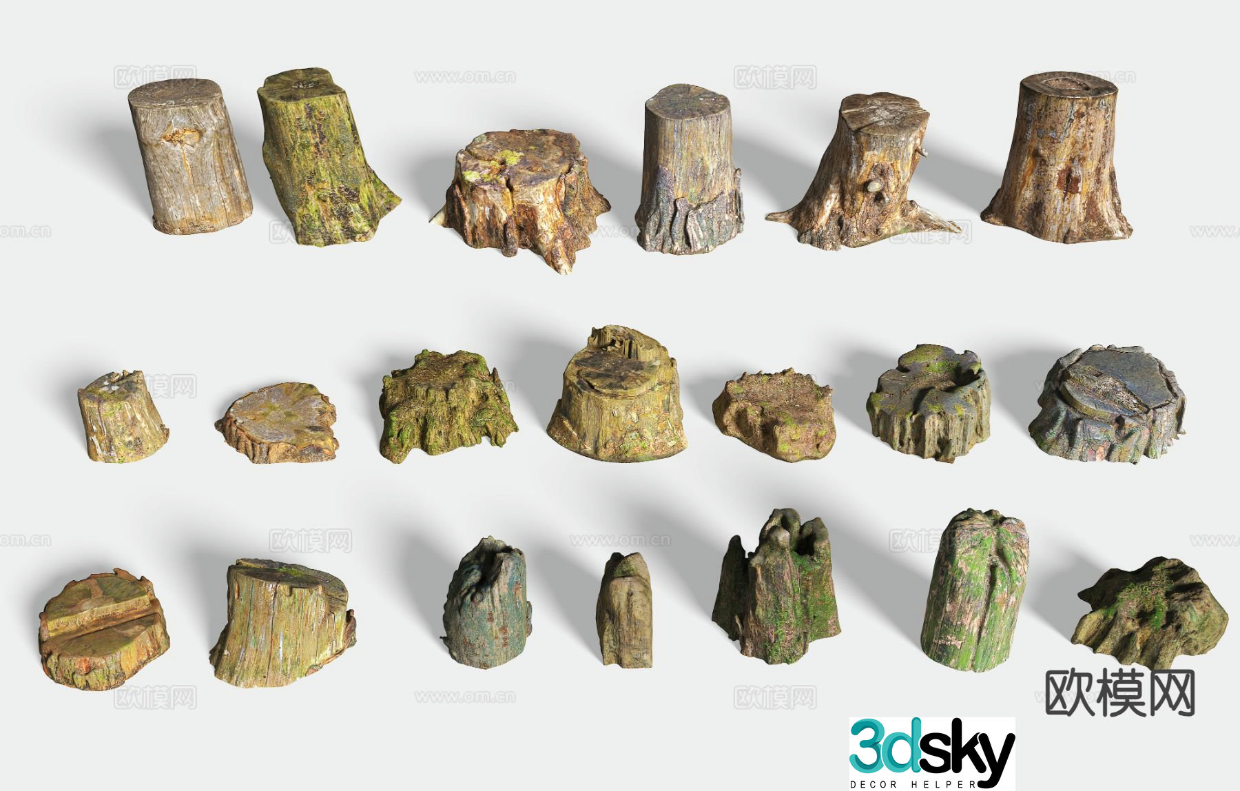Dead tree stump dead wood tree stump sketch 3d model