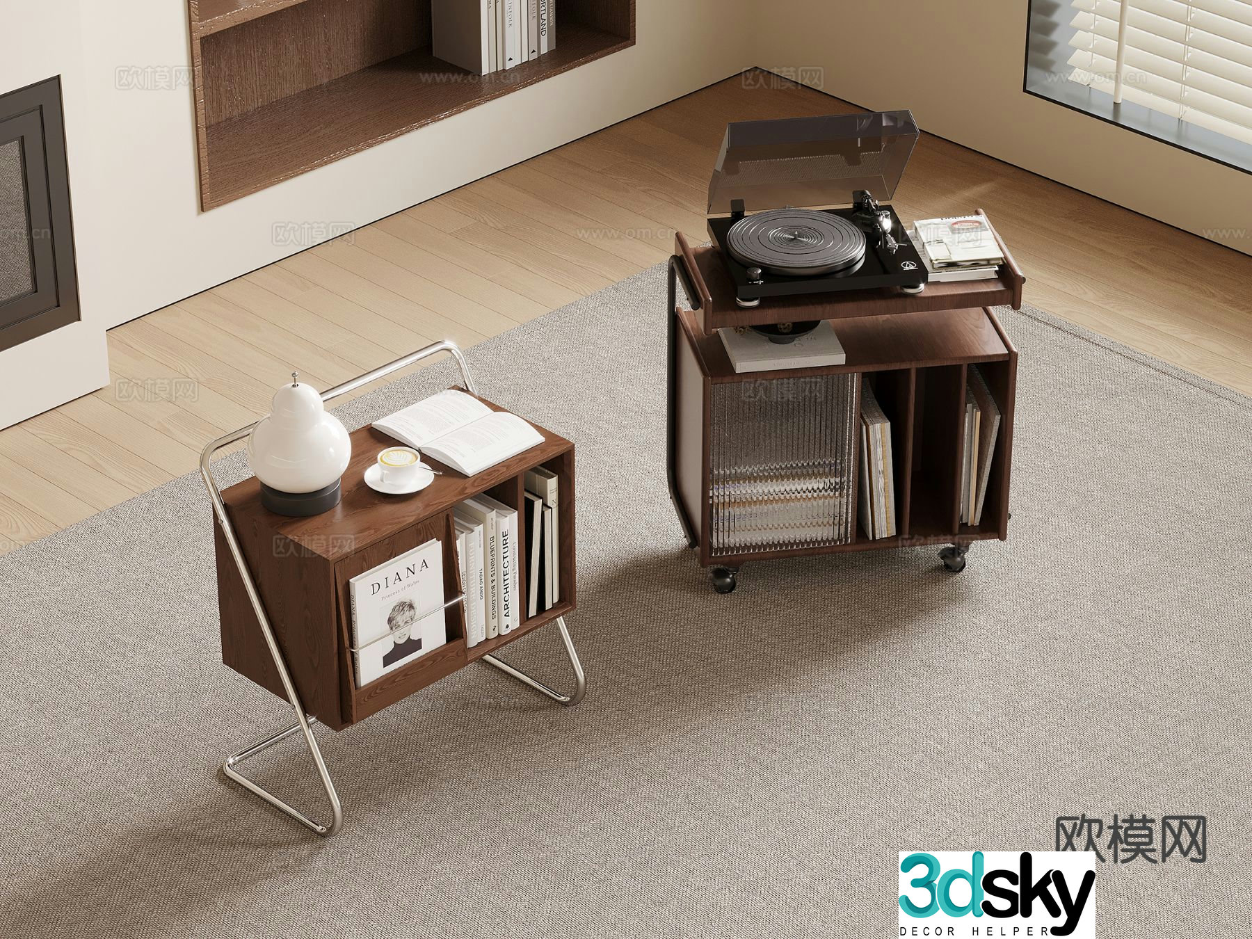 Medieval style side table cupboard trolley 3D model