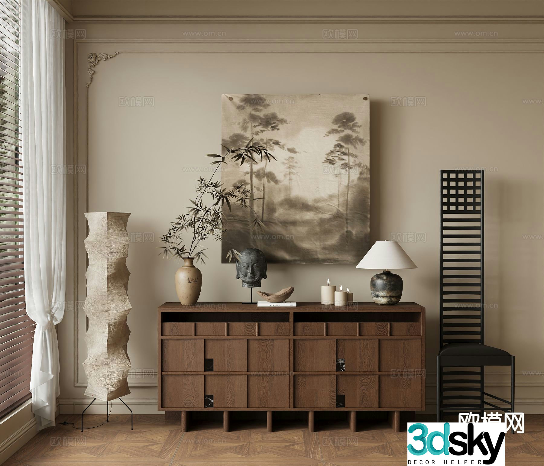 Medieval style entrance cabinet end view cabinet chest of drawers 3D model