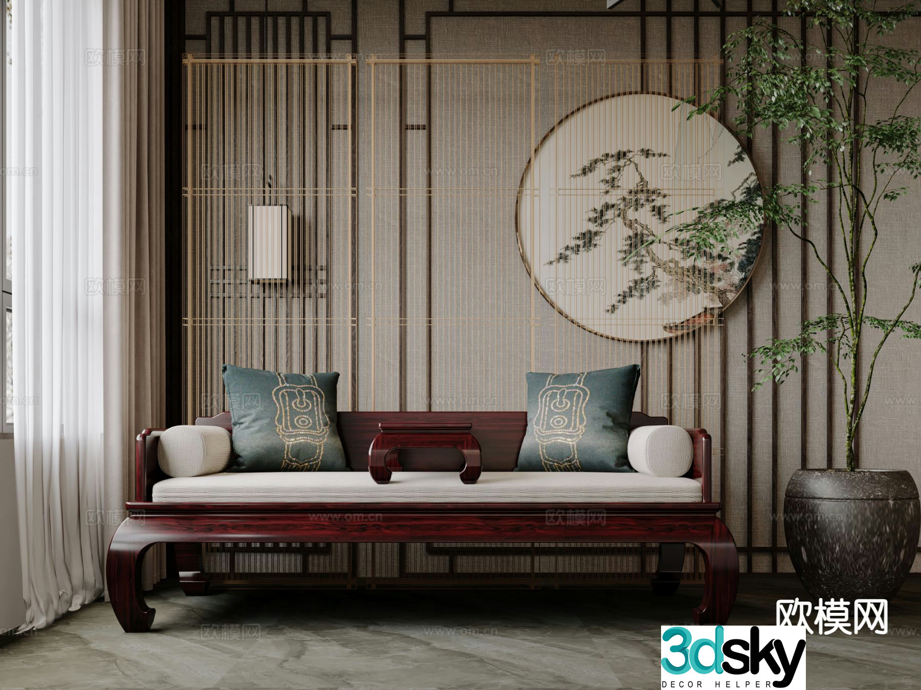 Chinese Arhat Bed Mahogany Arhat Bed 3D model