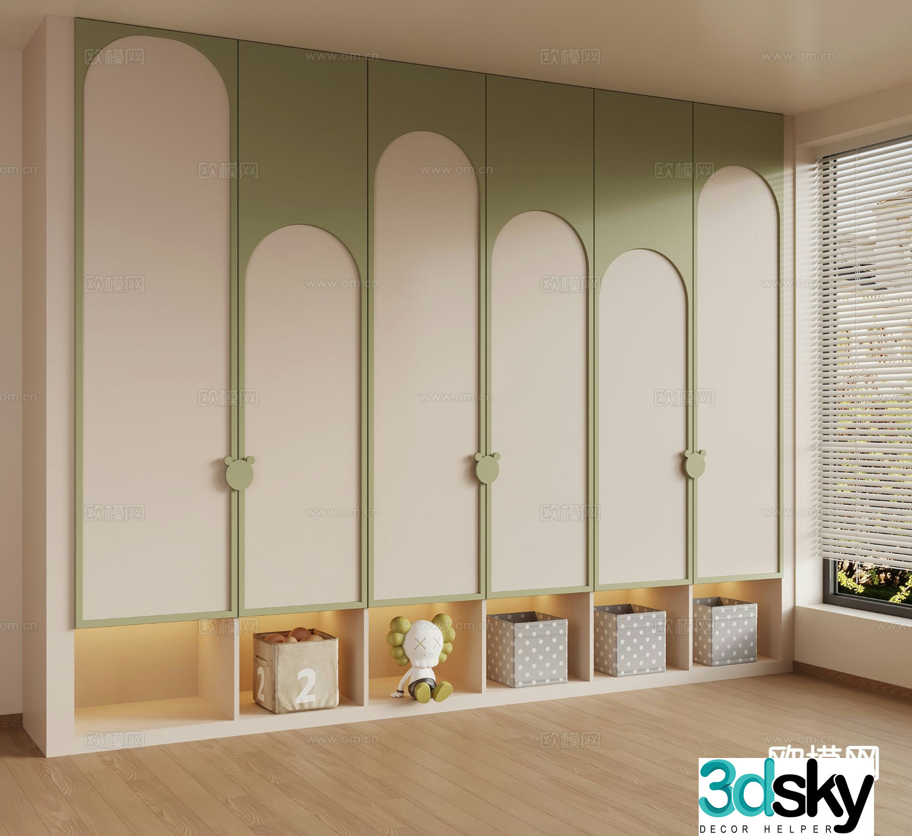 Modern children’s wardrobe to the top full wall wardrobe 3D model