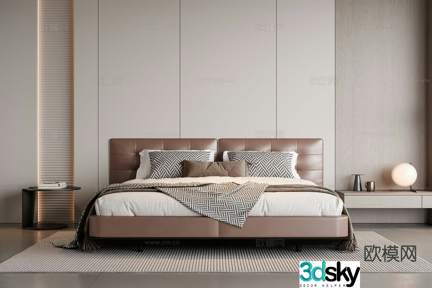 Modern leather double bed 3d model