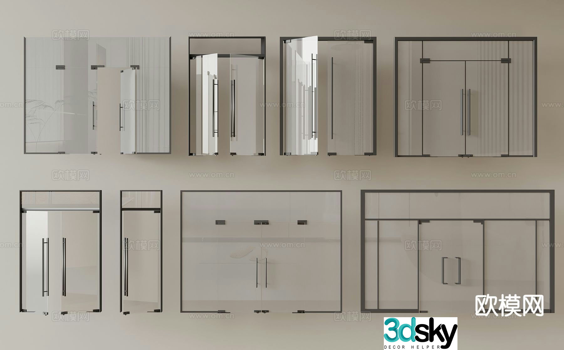 Office glass door double open glass door 3d model