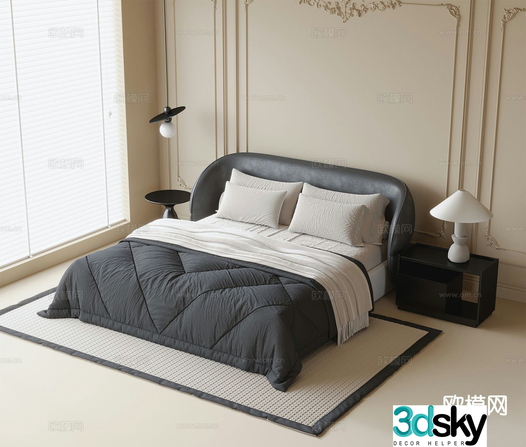 French double bed 3d model