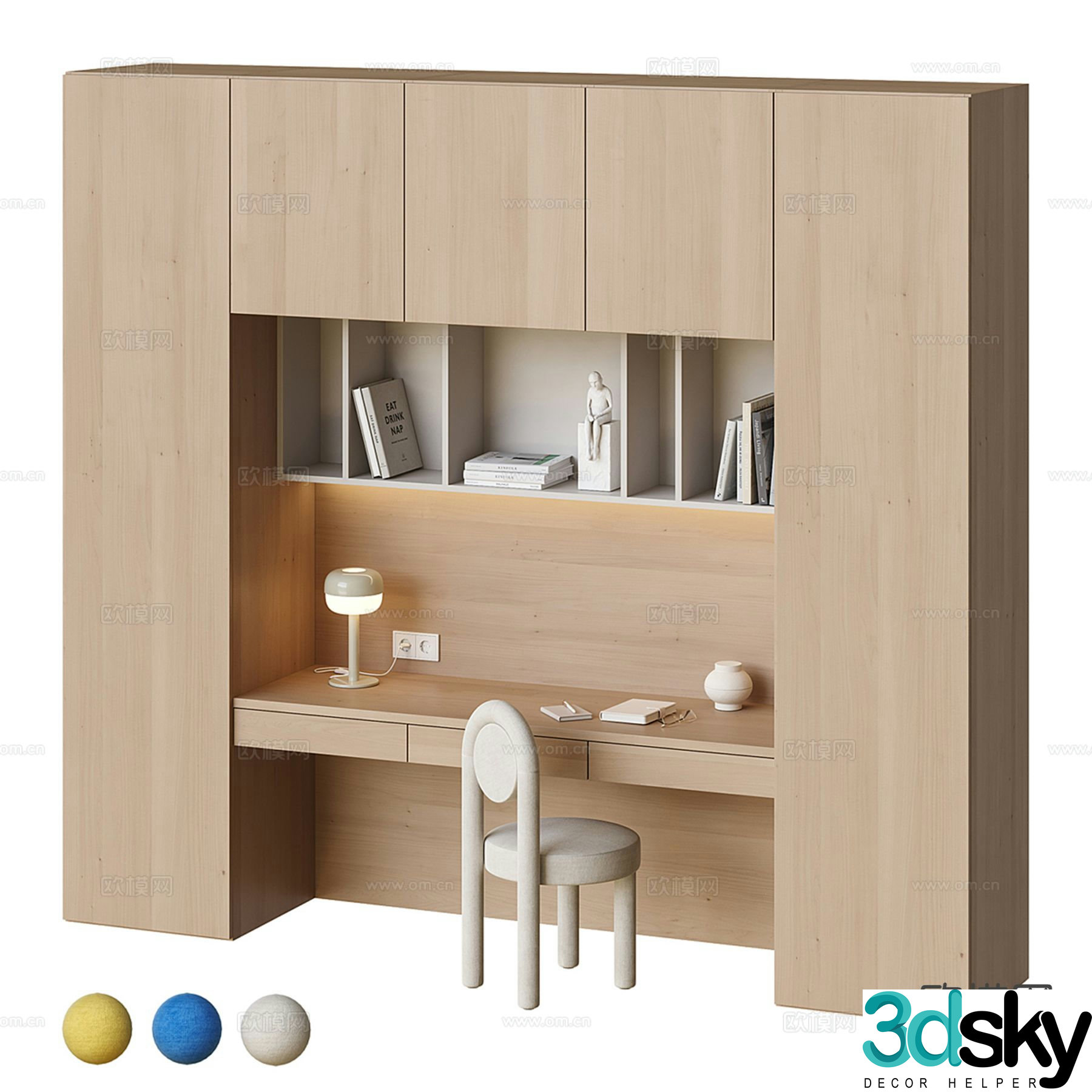 Modern children’s desk chair bookcase 3d model