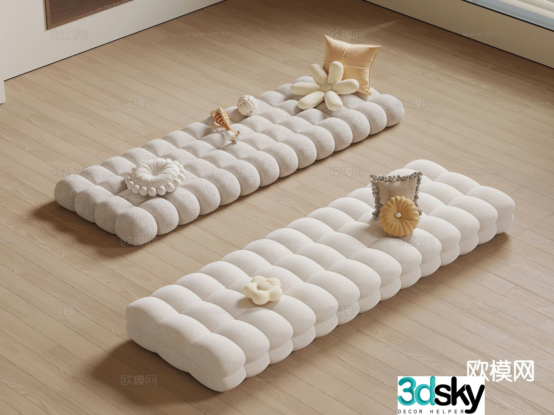 Modern bay window cushion and pillow 3D model