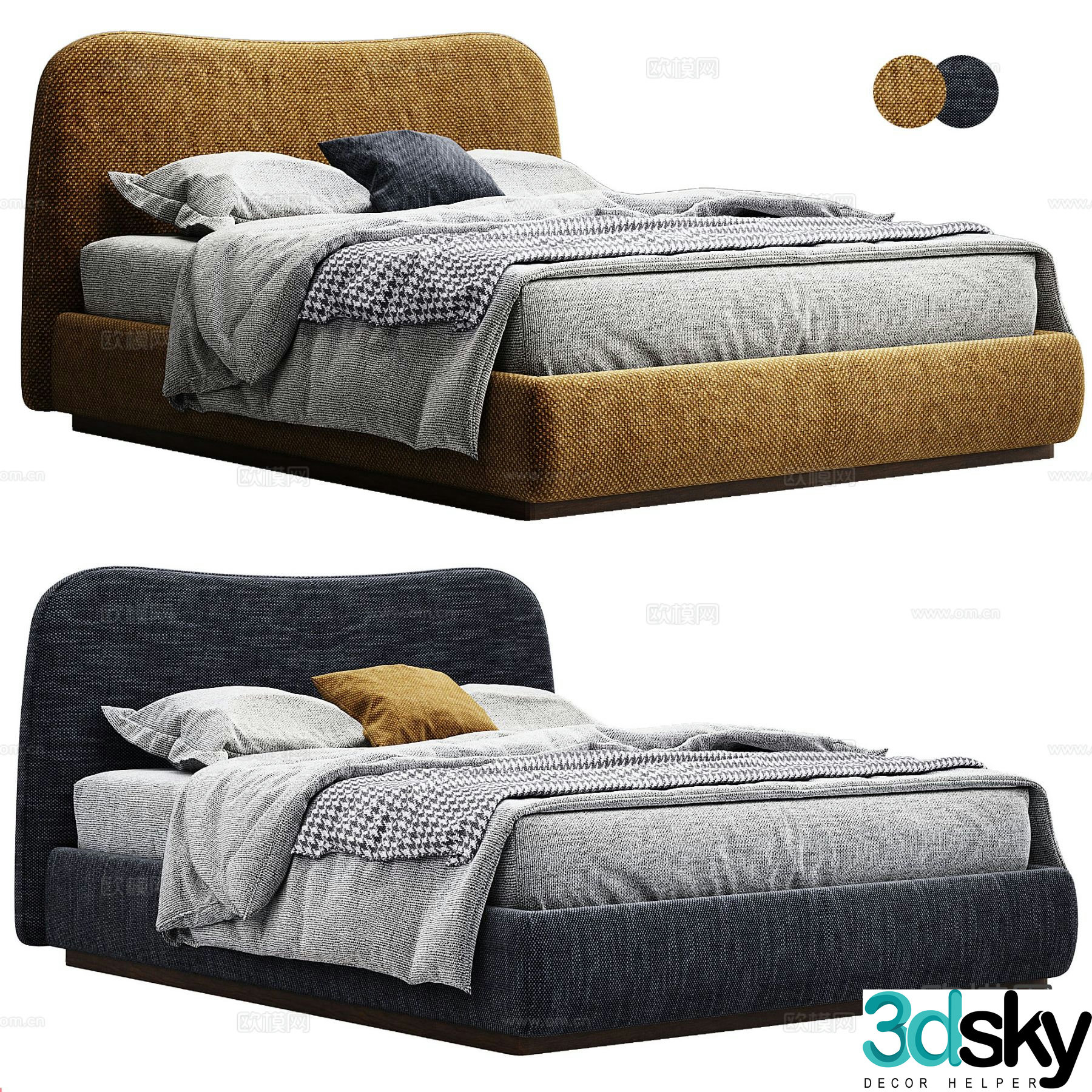 Modern double bed 3d model