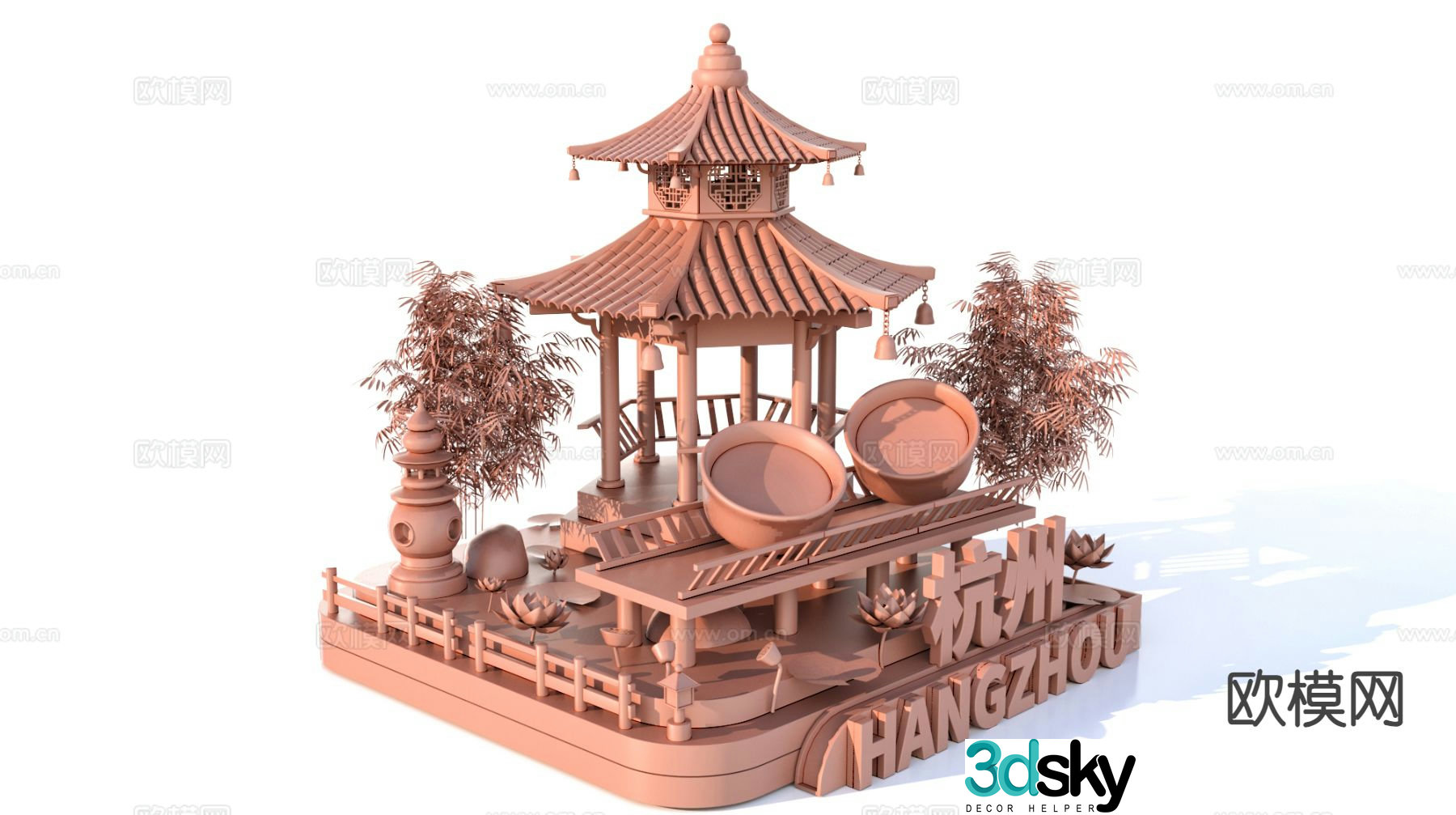 Characteristic urban ancient architectural scenic spots Hangzhou scenic spot sketch 3D model