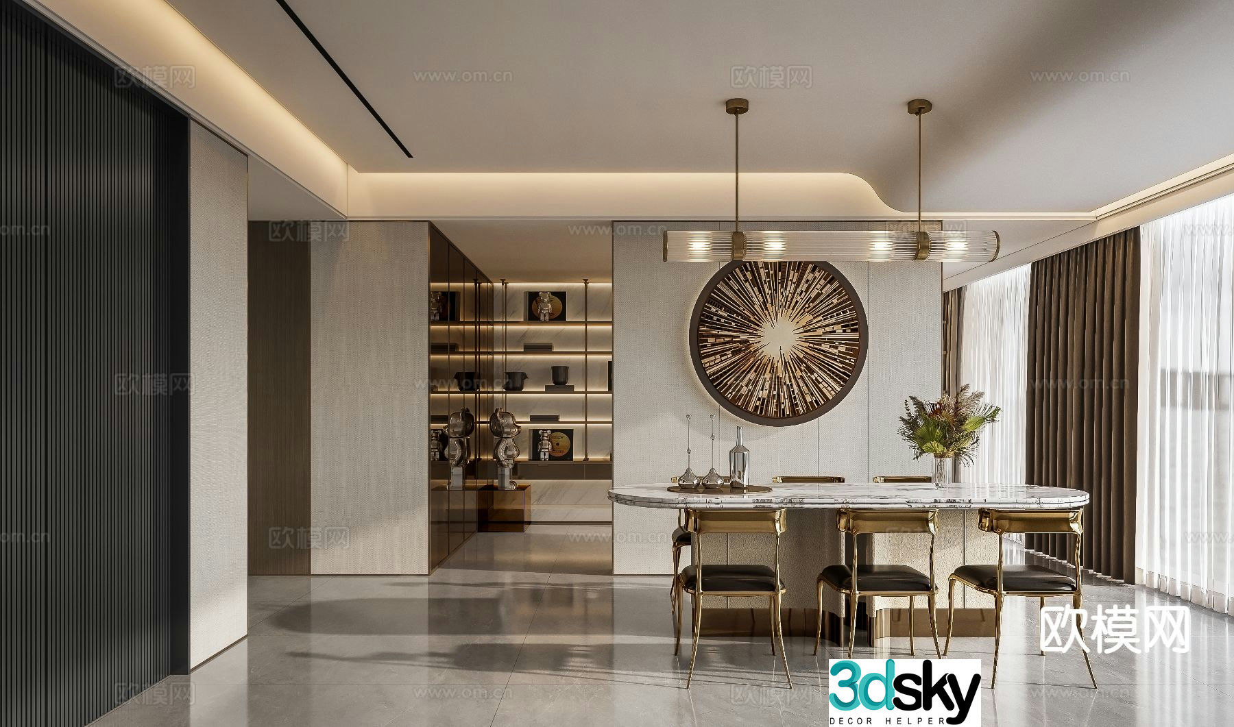 Panshi Design Light Luxury Restaurant 3D Model