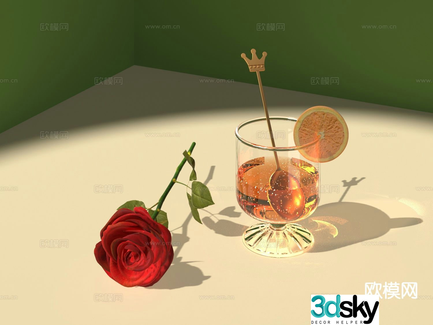 Tea glass cup blunt red wine glass rose 3d model