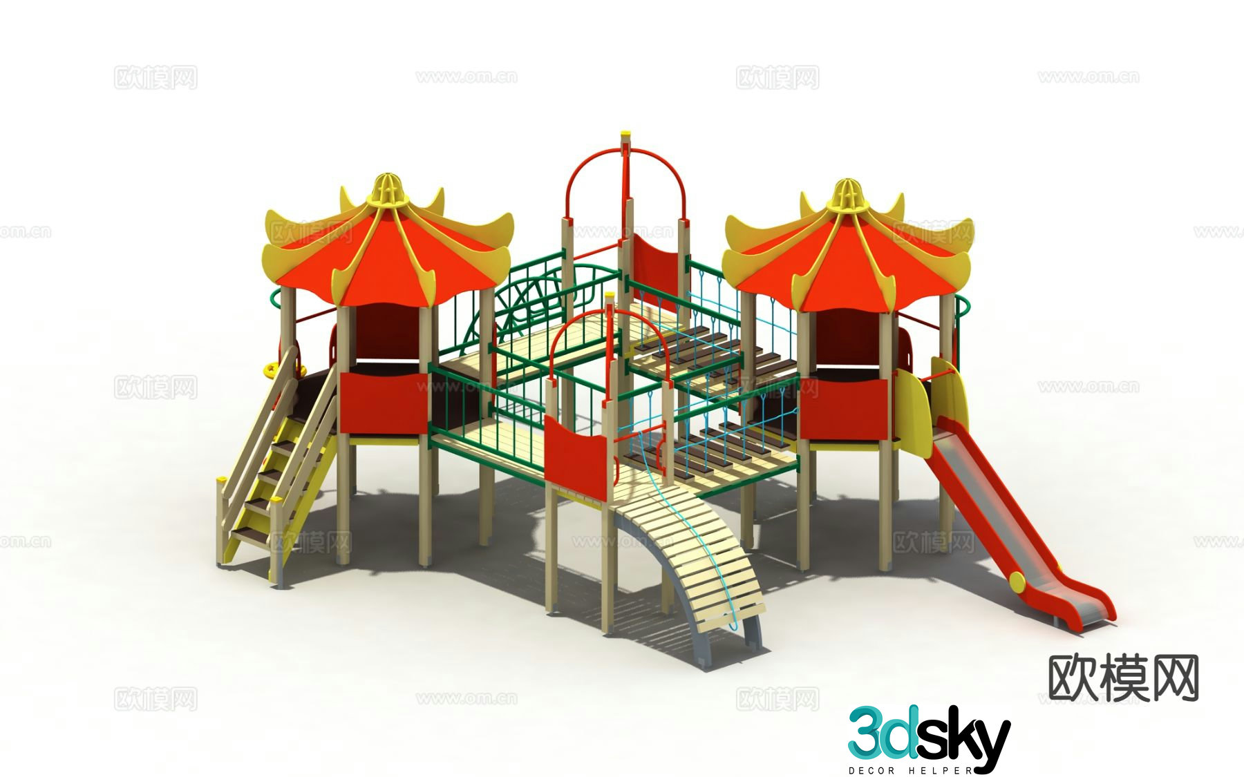 Amusement slide Chinese style slide amusement equipment 3d model