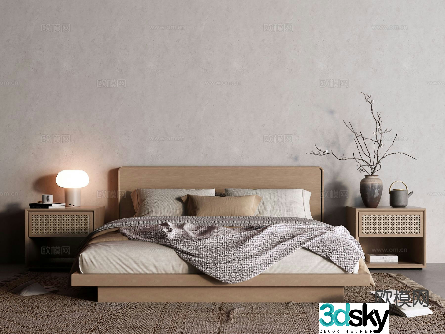 Wabi-sabi double bed 3d model