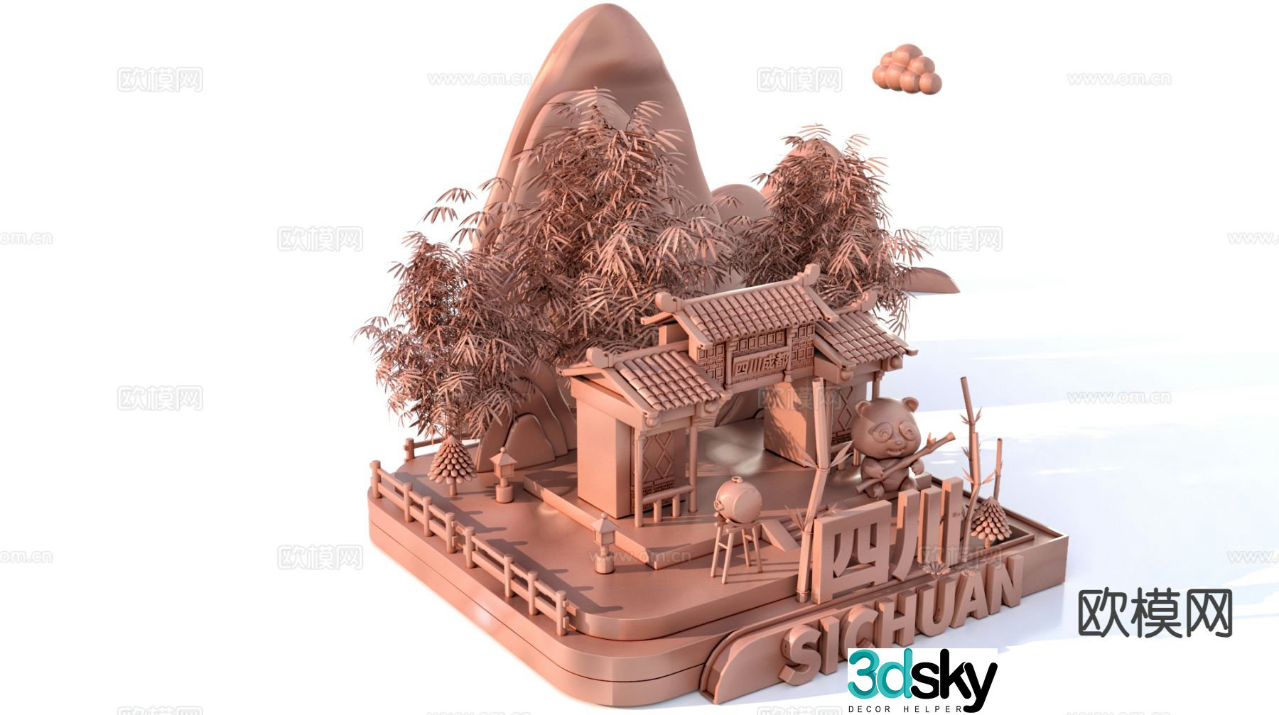 Characteristic urban ancient building scenic spots Sichuan scenic spots sketch 3D model