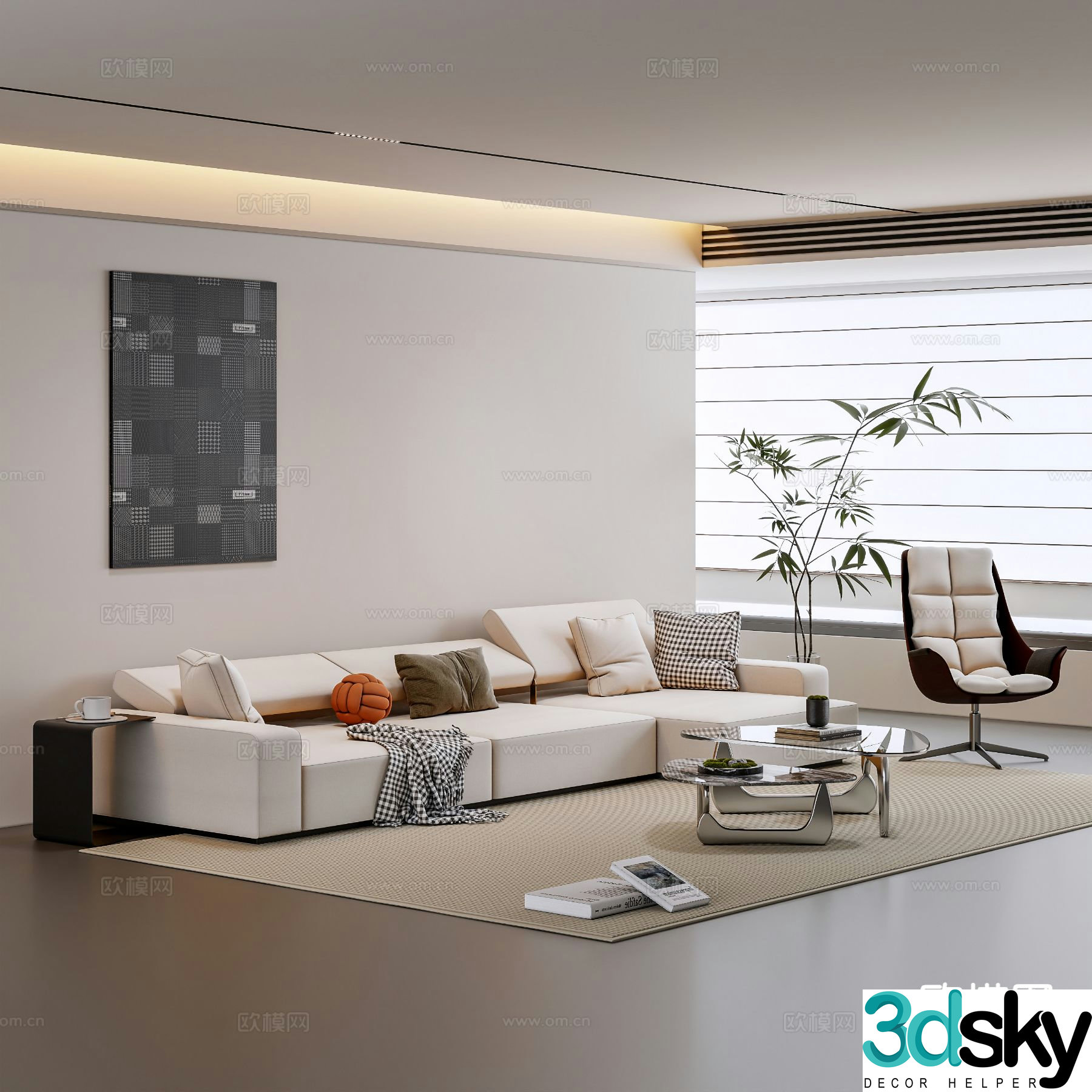 Modern soft sofa three-person sofa 3d model