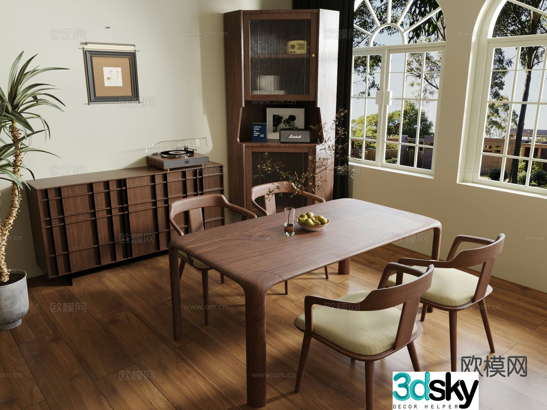 Medieval style dining table and chairs 3d model