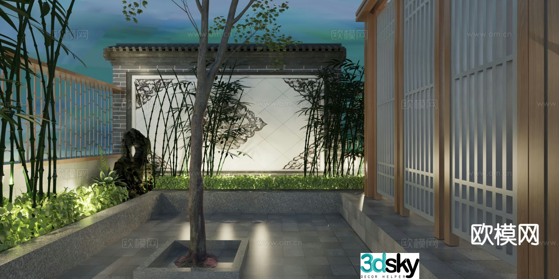 New Chinese style courtyard landscape wall screen wall 3D model