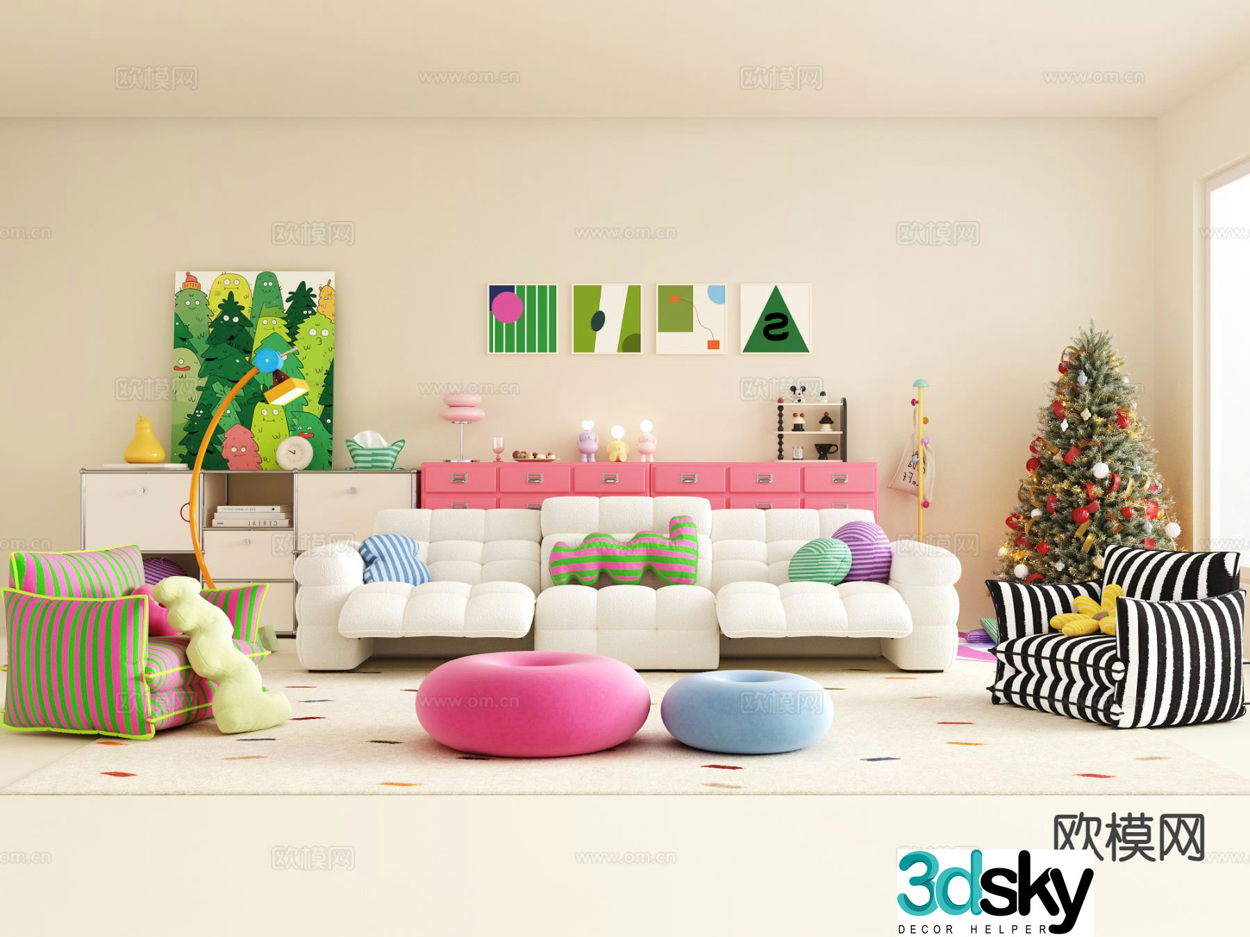 Cream style sofa dopamine modular sofa 3d model