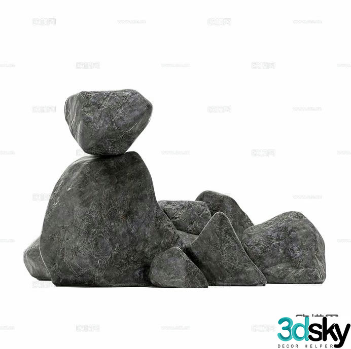Modern courtyard stone rockery and water landscape stone 3D model