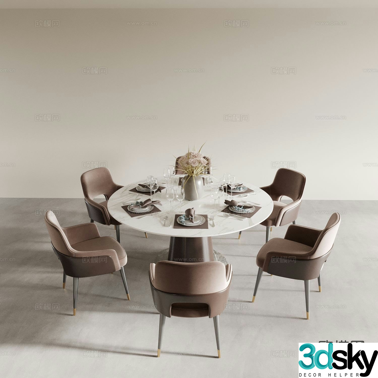 Modern round dining table dining table and chairs 3d model