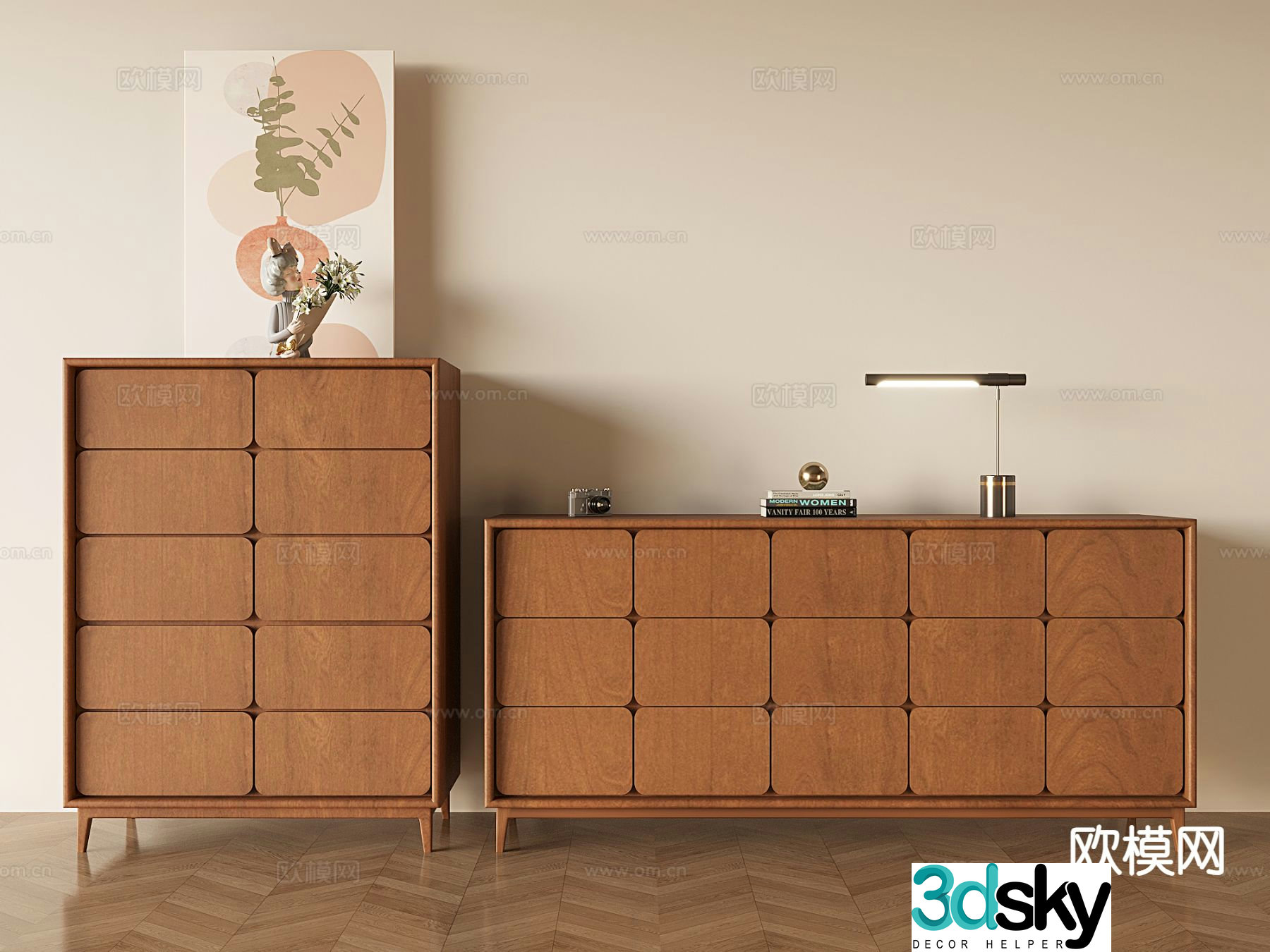 Middle-aged style entrance cabinet side cabinet chest cabinet 3d model